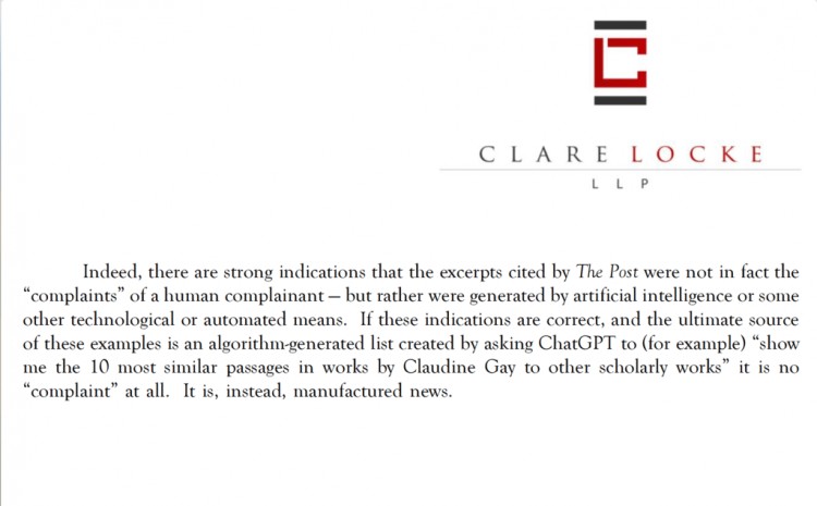 哈佛大学校长克劳丁盖伊的律师嘲笑CHATGPT制造的抄袭指控