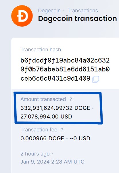 DOGE交易警报 - 332,931,624的大量交易在币安发生动作