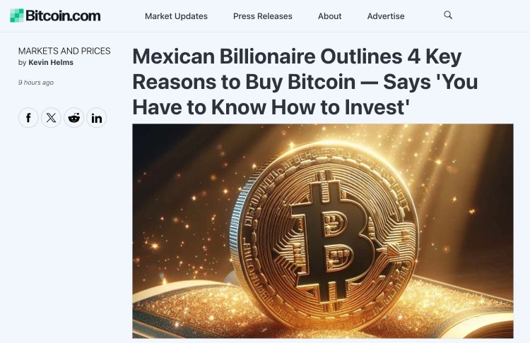 墨西哥亿万富翁里卡多萨利纳斯购买比特币的四个原因